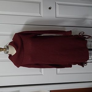 NWT AMP Burgundy Cowl Neck Sweater Dress, Medium, Laces up the sides
